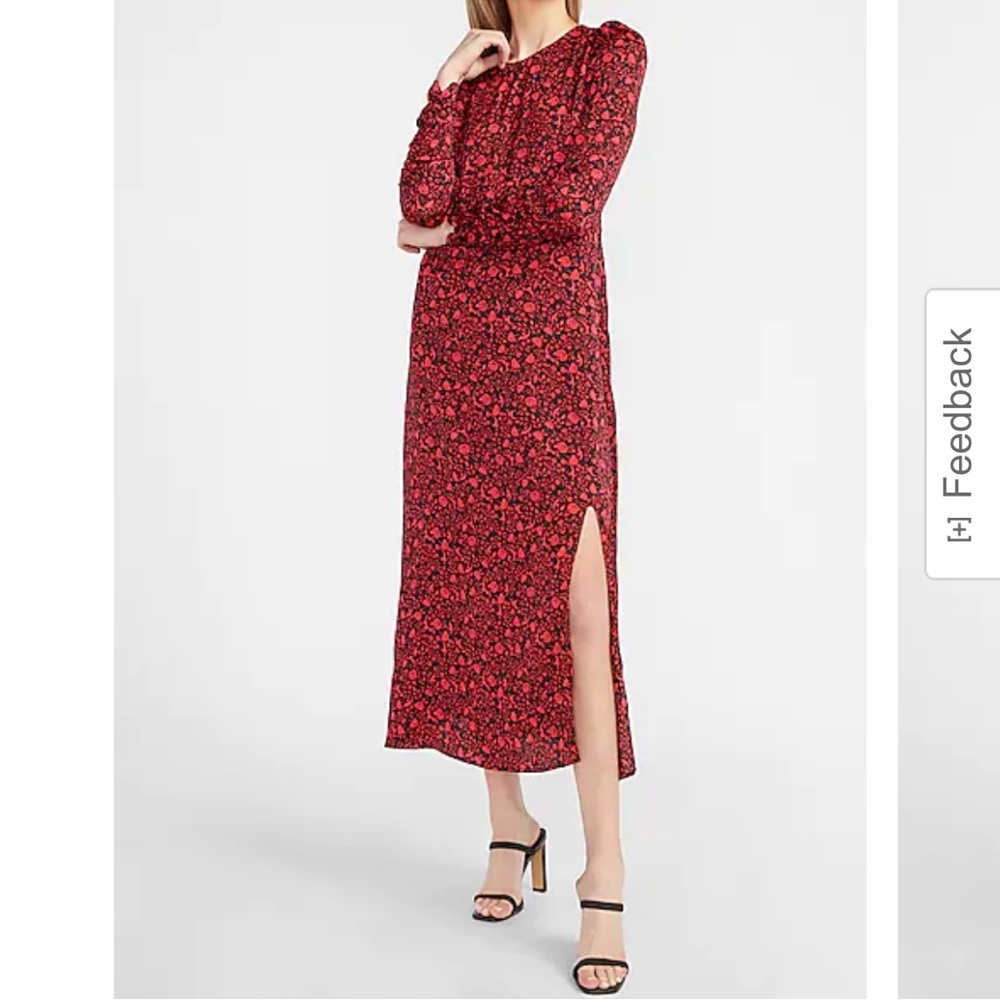 NWT Express Floral Ruched Sleeve Midi Dress